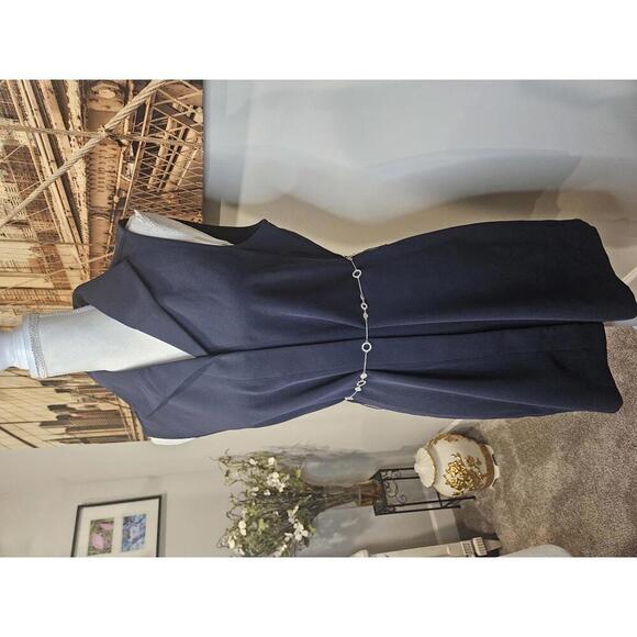 Doncaster Chic Sleeveless Navy Dress with Hidden Buttons #34 - Picture 1 of 7
